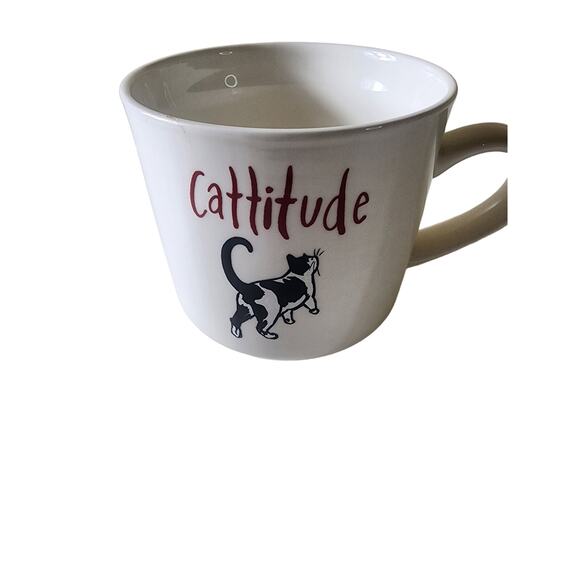 OPALHOUSE Cat "Cattitude" White Coffee Mug Stoneware 16oz. Black and White Cat - Picture 1 of 8